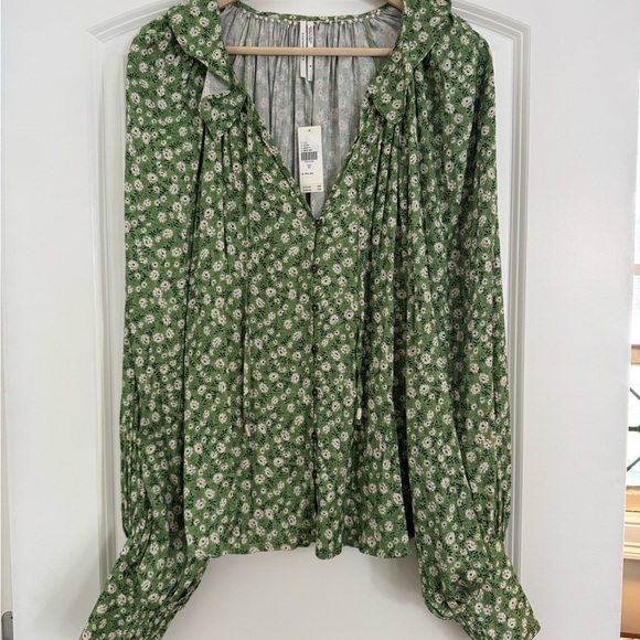 Anthropologie Green Floral Blouse - Picture 2 of 7